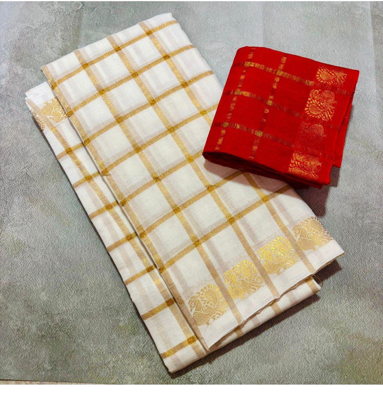 Kerala-inspired Sungudi Cotton Checks Saree